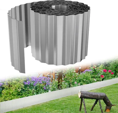 Image de LARS360 Bordure de pelouse flexible, 5m de long, 15cm de haut, bordure métallique ondulée Délimitation de jardin, bordure de tonte pour pelouse et parterre de fleurs, argenté