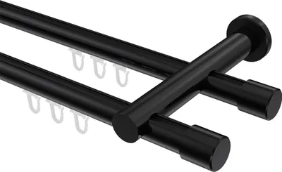 Produktbild von Interdeco Innenlaufstange / Gardinenstange mit Innenlauf Schwarz, Typ Platon Santo (Kappe), 20 mm Ø 2-läufig, 540 cm