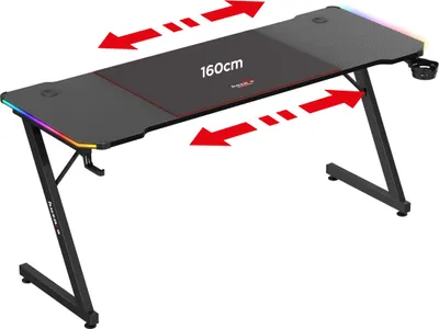 Produktbild von huzaro Hero 4.8 RGB | LED Gaming PC Tisch Schreibtisch | Inklusive Mauspad | Kopfhörerhaken Getränkehalter | Kabelorganisator | 160x60cm | Schwarz