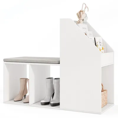 Sitzbank mit Schuhregal, abnehmbares Kissen, 97x40x79 cm, Weiß