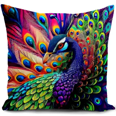 Produktbild von Kissenbezug 40x40 cm Bunt Pfauenfedern Motiv Dekokissen für Sofa Wohnzimmer Schlafzimmer