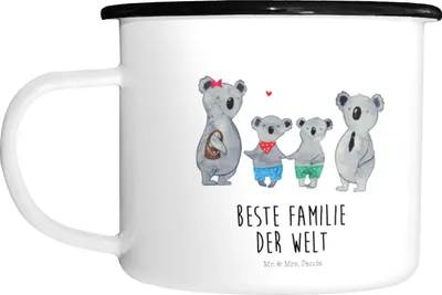 Produktbild von Mr. & Mrs. Panda Tasse Aus Emaille Koala Familie zwei - Weiß - Geschenk, Teetasse, Zusammen, Haferl, Koalabär, Pott, Große, Becher, Familienzeit, Muttertag