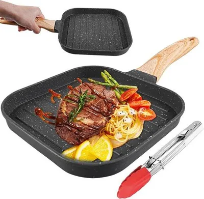 Image de Poêle à griller noire 19 x 20 cm pour steaks, poulet et crêpes