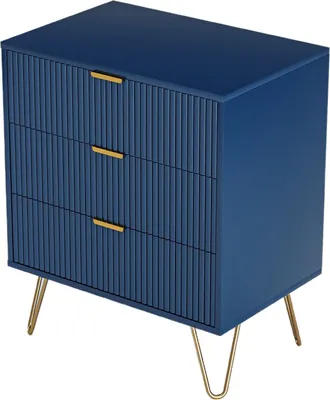 Produktbild von Kommode mit goldfarbenen Metallbeinen und -griffen, robust und langlebig, mit 3 Schubladen, blau