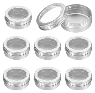 Aluminiumdosen 8 Stück, 2 oz, rund, mit Klarsichtdeckel, silber