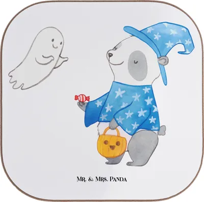 Produktbild von Mr. & Mrs. Panda Untersetzer für Gläser Panda Zauberer - Weiß - Geschenk, Gespenst, Tassenuntersetzer, Tischuntersetzer, Halloween Deko, Coaster, gläseruntersetzer