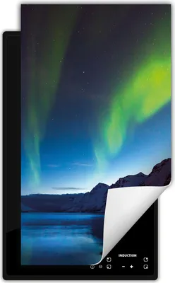Produktbild von DarHaus Herdabdeckplatte 1 teilig 30x52 cm Anti Rutsch Matte Aufrollbar, Polarlicht - Landschaft