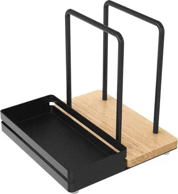 Image de Porte-serviettes noir en métal et bois pour table