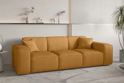 Productafbeelding van Designbank Designersofa CELES PREMIUM, 3-zits, bekleed met stof Scala in mosterdbel