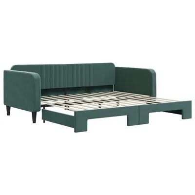 Zdjęcie produktu dla vidaXL Rozkładane łóżko dzienne ciemnozielone 100x200 cm aksamitne