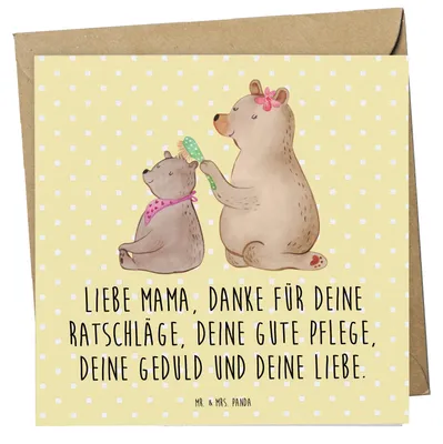 Produktbild von Mr. & Mrs. Panda Glückwunschkarte Bär Kind - Gelb Pastell - Geschenk, Mom, anlasskarte, Mama, Familie, doppelkarte, Muttertag, Klappkarte, faltkarte, Grußkarte