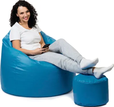 Produktbild von sunnypillow Premium XL Sitzsack mit Hocker Outdoor & Indoor mit 160L Styropor Füllung Sessel für Kinder & Erwachsene Sitzkissen Sofa Beanbag viele Farben zur Auswahl Blau