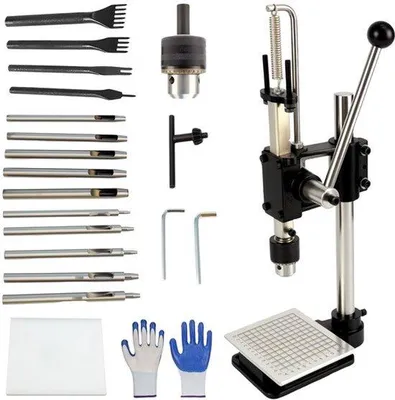 Produktbild von Stanzmaschine, Heimwerker-Stanzmaschine, Heimwerker-Stanzmaschine für Leder, DIY-Gerät, Aluminiumplatte, PP, kompatibel mit Lochwerkzeug, Nadelstichzange, Stempel