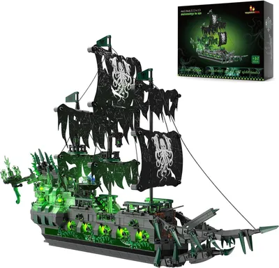 Productafbeelding van Piratenschip Bouwstenen - Model Zeilschip - Creatief Bouwen - Met LED Verlichting - 42 cm Lengte - Meerkleurig