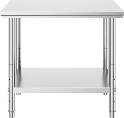 Produktbild von SucceBuy-Zubereitungstisch aus Edelstahl, 35 x 24 x 31 Zoll, 700 Pfund Tragkraft, robuster Arbeitstisch, 3 einstellbare Höhen, gewerbliche Nutzung, Küche/Garage/Restaurant/Hinterhof