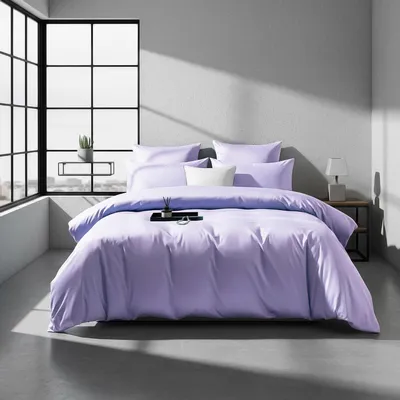 Produktbild von Bettwäsche-Set 155x220 cm Lila Uni Baumwolle 2 Kissenbezüge 80x80 cm 100