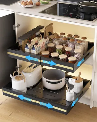 Immagine prodotto di Cassetti estraibili per cucina, 2 pezzi, da 30,5 cm a 51,5 cm, in metallo nero