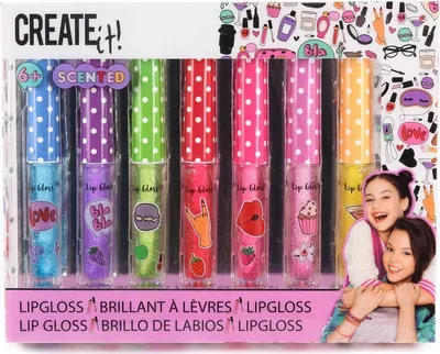 Imagen del producto de Canenco Create It! Brillo de labios con purpurina y aroma, set de maquillaje para niños, a partir de 6 años, en colores azul, verde, rosa, violeta, rojo, rosa y amarillo
