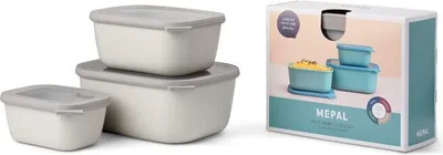 Produktbild von Mepal Multischale Cirqula Rectangular 3-teiliges Set - Mikrowellen Geschir - Geignet als Aufbewahrungsbox, Kuhlschrank, Gefrierschrank & Mikrowellengeschirr - 750, 1500 & 3000 ml - Nordic white
