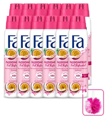Imagen del producto de 12 unidades de desodorante en spray Fa, aroma a maracuyá, 150 ml. Paquete económico