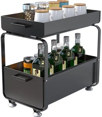 Immagine prodotto di Mobile da cucina a due ripiani, vano inferiore per la cucina, cassetto per la dispensa, Acciaio al carbonio (nero)
