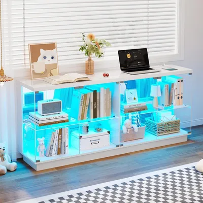 Productafbeelding van Glazen vitrine met RGB-LED-verlichting, bewegingssensor en USB-oplaadstation, wit