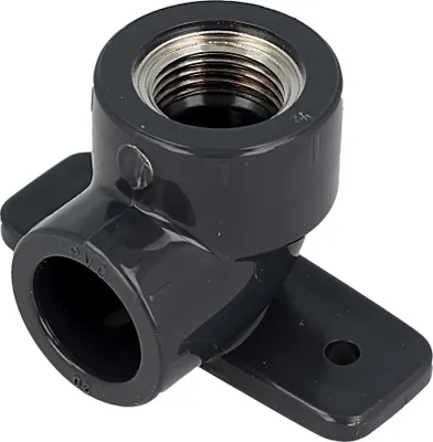 Produktbild von Mega Wandwinkel 90° PVC-U/Messing 20 mm x 1/2 Zoll Klebemuffe x Innengewinde 10 bar, grau