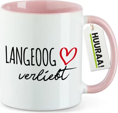 Produktbild von Huuraa Kaffeetasse Langeoog verliebt 330ml Rosa Keramik Kaffeebecher Geschenkidee