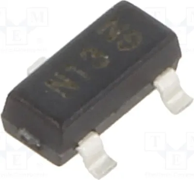 Immagine prodotto di Transistor: NPN, 50V, bipolare, SOT23, 50mA, 200mW, BRT.
R1: 10kΩ, DDTC114ECA-7-F, NPN