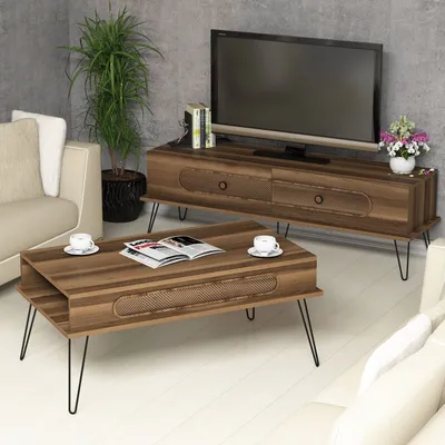 Produktbild von Skye Decor, Ekol - Walnut, Wohnzimmermöbel-Set, Nussbaum, 100 % MELAMINBESCHICHTETE SPANPLATTEN, 145 x 37 x 45 cm