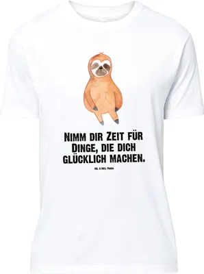 Produktbild von Mr. & Mrs. Panda Größe M T-Shirt Faultier Zufrieden - Weiß - Geschenk, Glück, Frieden, Herren, Glücklich, faul, Pause, Tshirt, mit Spruch, Shirt