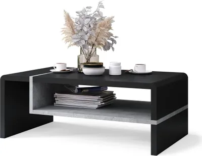 Produktbild von All4All Couchtisch Figo , kleiner Kaffeetisch , Wohnzimmertisch , Sofatisch mit Brett , Sofatisch , 100x60cm , 05 , Schwarz & Beton