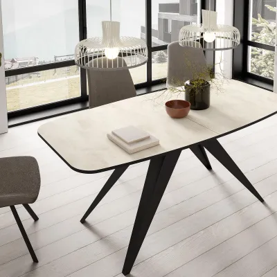 Produktbild von Ausziehbarer Esstisch FLER, Loft-Stil, modern, skandinavisch, Durchmesser: 160/198 cm, Farbe: Kaschmir/Schwarz