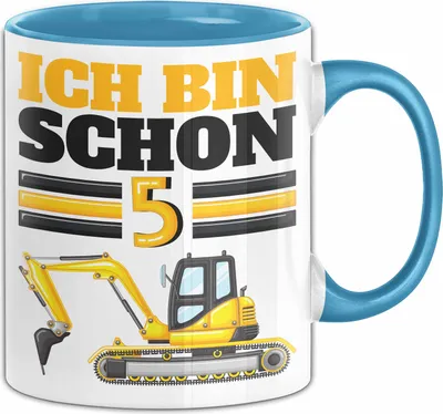 Produktbild von 5. Geburtstag Geschenk Tasse Becher Jungs Bagger Ich Bin Schon 5 (Blau)
