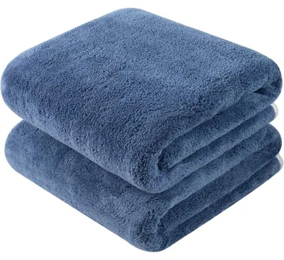 Productafbeelding van Handdoeken set, 2-delig, microvezel, lichtgrijs, blauw. Bestaande uit: 1 badlaken, 76x152 cm, en 1 handdoek, 50x100 cm, zacht en absorberend