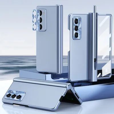 Obrázek produktu pro Pouzdro na Samsung Galaxy Z Fold 5 magnetická ochrana pantu s držákem na pero, ochranné pouzdro s fólií na objektiv a displej modré