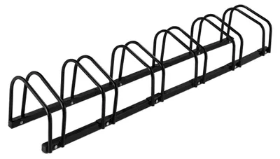 Image de Support à vélos Relaxdays, pour 6 vélos, largeur de pneu jusqu'à 60 mm, métal, garage, support de rangement pour vélos, noir