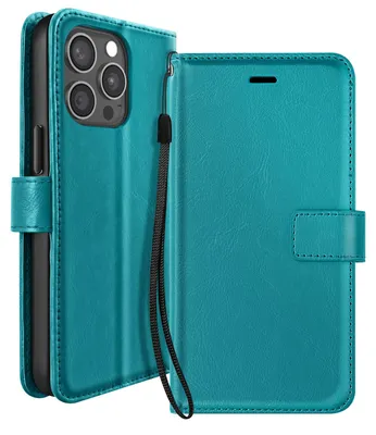 Produktbild von Mayaxess, Brieftasche für iPhone 15 Pro Max mit Standfunktion und Handschlaufe, Türkis
