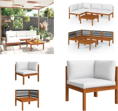 Produktbild von vidaXL 5 tlg. Garten Lounge Set mit Kissen Cremeweiß Massivholz Akazie - Gartenmöbel-Set - Gartenmöbel-Sets - Gartensofa - Gartensofas