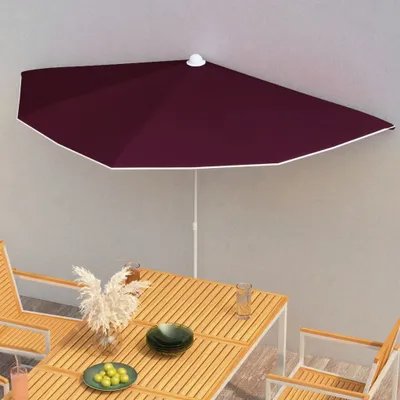 Image de The Living Store Demi-parasol avec mât 180x90 cm rouge bordeaux