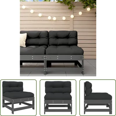 Produktbild von The Living Store Mittelsofa mit Kissen Grau Massivholz Kiefer