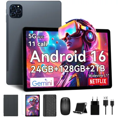 Zdjęcie produktu dla T90 Android 16 Tablet z klawiaturą i rysikiem–11-calowy tablet, 24+128 GB, FHD+1920x1200, ośmiordzeniowy procesor, 8000 mAh, Face ID, 13MP+5MP,GPS