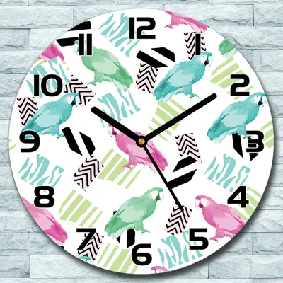 Produktbild von Wanduhr aus Glas Rund fi 30 Bunte Papageien Quarz Deko Schlafzimmer Büro