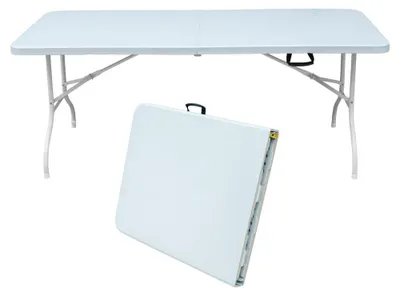 Obrázok produktu pre Skladacia stôl - Prenosný stôl - Skladací stôl - Cestovný stôl - Kempingový stôl - Biely - 180 cm