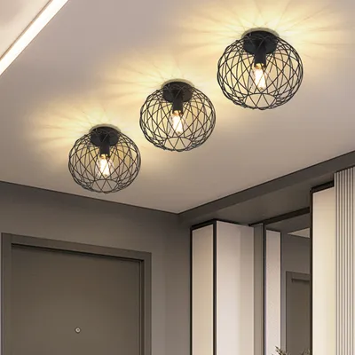 Immagine prodotto di ZMH lampada da soffitto nero sala da pranzo lampada soffitto vintage corridoio 1 fiamma E27 lampade industriali gabbia metallica griglia soffitto faretto retrò per soggiorno cucina camera da letto Ø 25cm