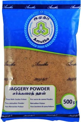 Produktbild von [ 500g ] AMUTHA Jaggery Powder / Reiner Rohrzucker Pulver Braun / DUNKLER Zucker