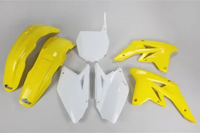 Productafbeelding van UFO kunststof carrosseriekit, 7-delig. Carrosserieset van kunststof voor Suzuki RM-Z 250cc, bouwjaar 2007 - 2009, kleur: geel / wit