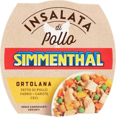 Produktbild von 3x Simmenthal Insalata Di Pollo Ortolana Hühnersalat Hühnerbrust mit Dinkel, Karotten und Kichererbsen Fertiggericht Frei von Konservierungsstoffen 160g