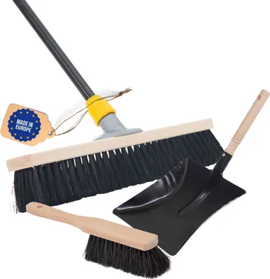 Produktbild von Novaliv Saalbesen Besen mit Stiel 50 cm Borsten Haarmischung inkl. Kehrgarnitur schwarz bestehend aus Kehrblech und Handfeger besen fein Ideal als Werkstattbesen Hallenbesen mit Stiel Industriebesen