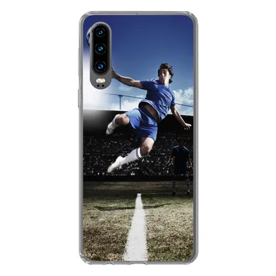 Produktbild von MuchoWow® Handyhülle Schutzhülle Hülle für Huawei P30 Fußballspieler macht einen Volley Silikon Softcase Handy Hülle - Kartenbesitzer